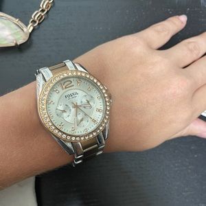 Rose Gold & Silver Fossil Watch